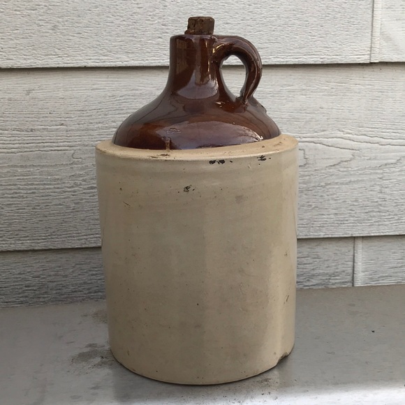 Antique moonshine jug 2 tone stoneware crock